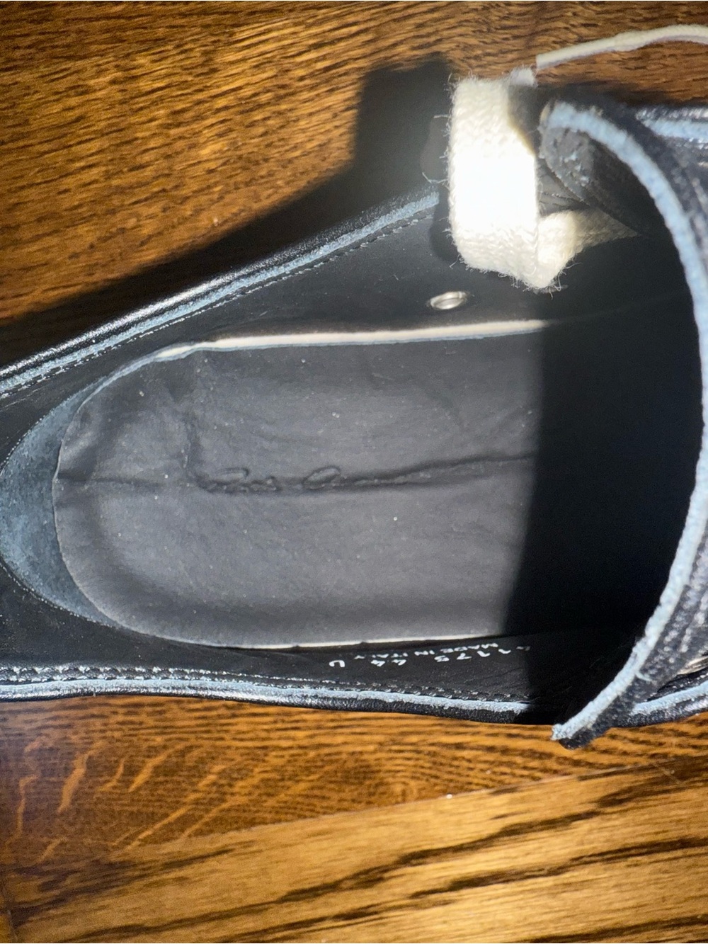 Rick Owens Ramones Black Leather Sneakers with White Toe and Laces - Picture 7 of 9
